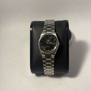 Women’s Seiko Automatic Day/Date Black Dial Silver Band Watch